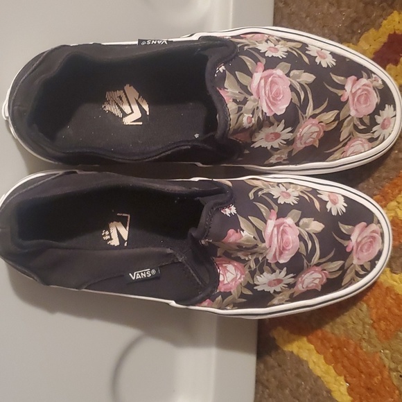 VANS 5.5/7sz. Purple Glitzy pair OR Floral Print on Black sz 6.5 big kids - Picture 2 of 12